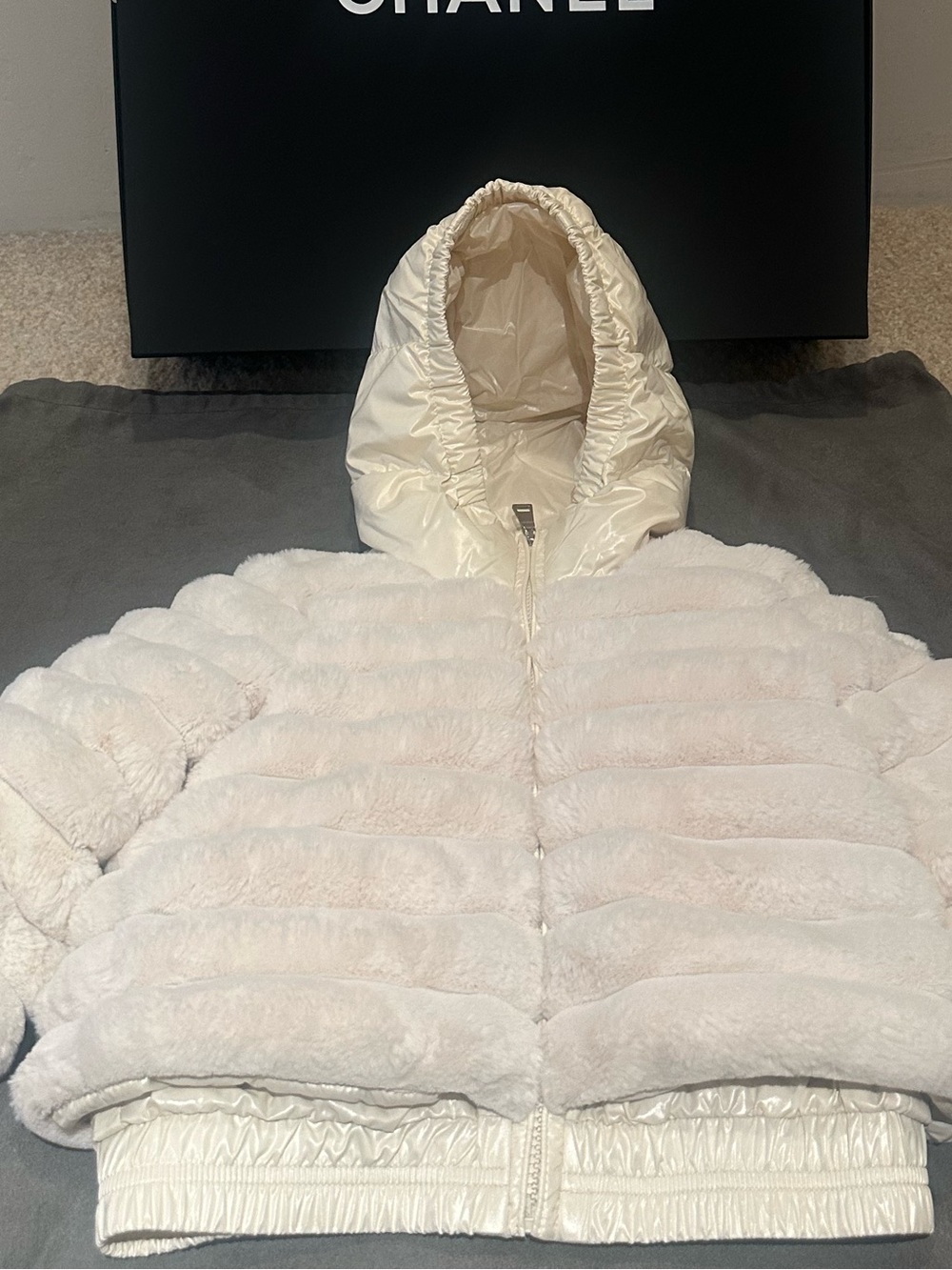 Like New Moncler Girls Latife Sculpted Faux Fur Hooded Jacket - 5yr - Picture 2 of 10